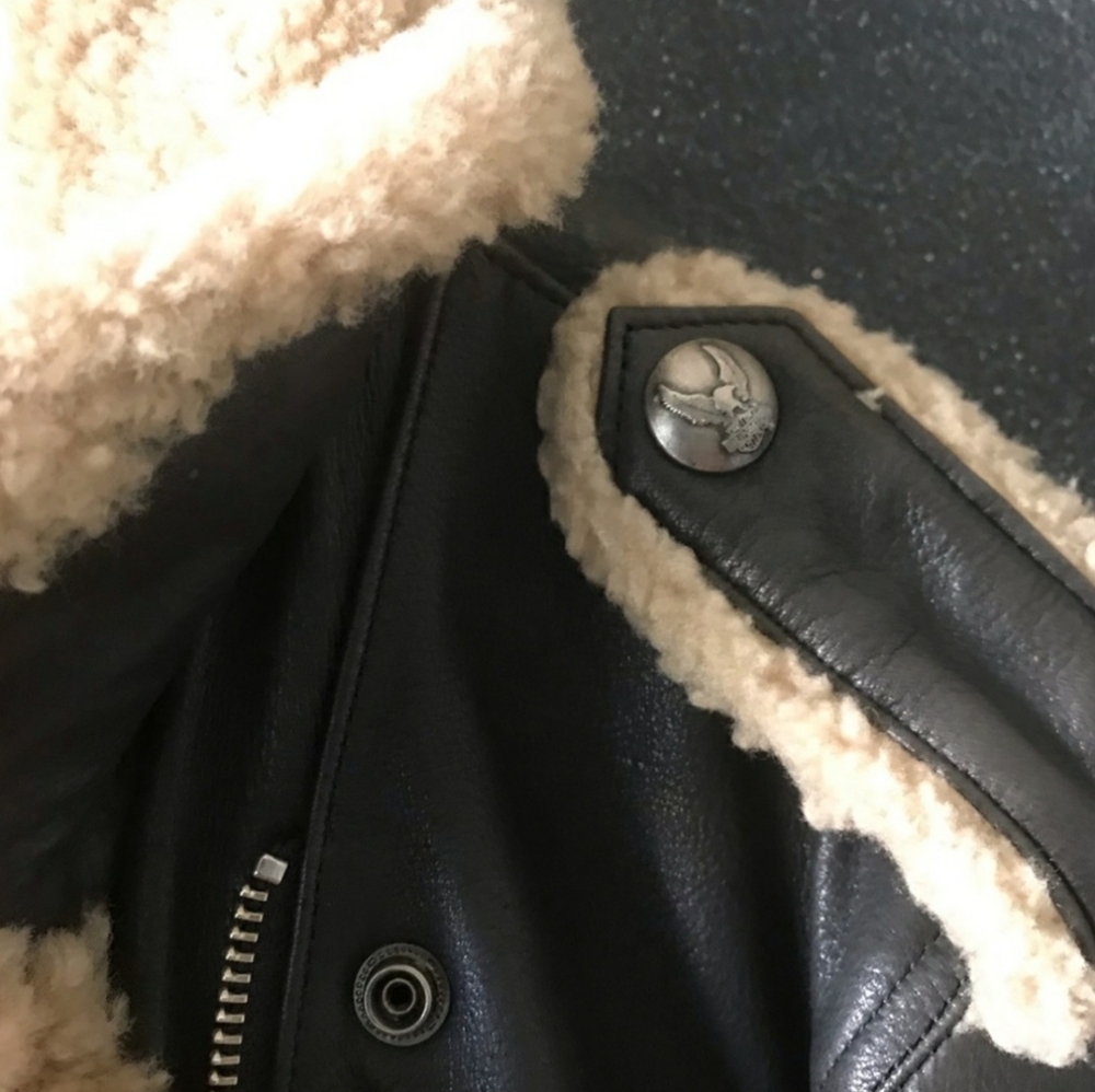 Vintage 80s Harley Davidson Sherpa  Leather Jacket With Shearling Collar & Cuffs - Picture 3 of 15